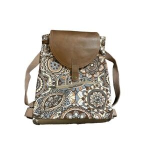Cott N Curls Backpack Women's Brown Mandala Leather and Canvas